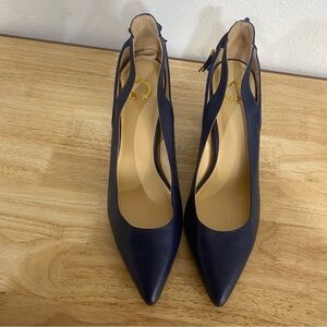 C Wonder Navy Blue Leather & Suede Charlotte Tassel Pumps Heels 10 M